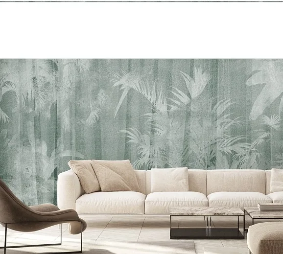 green living room tropical mural